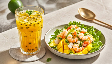 Passion Fruit Electrolyte Drink + Mango Shrimp Salad