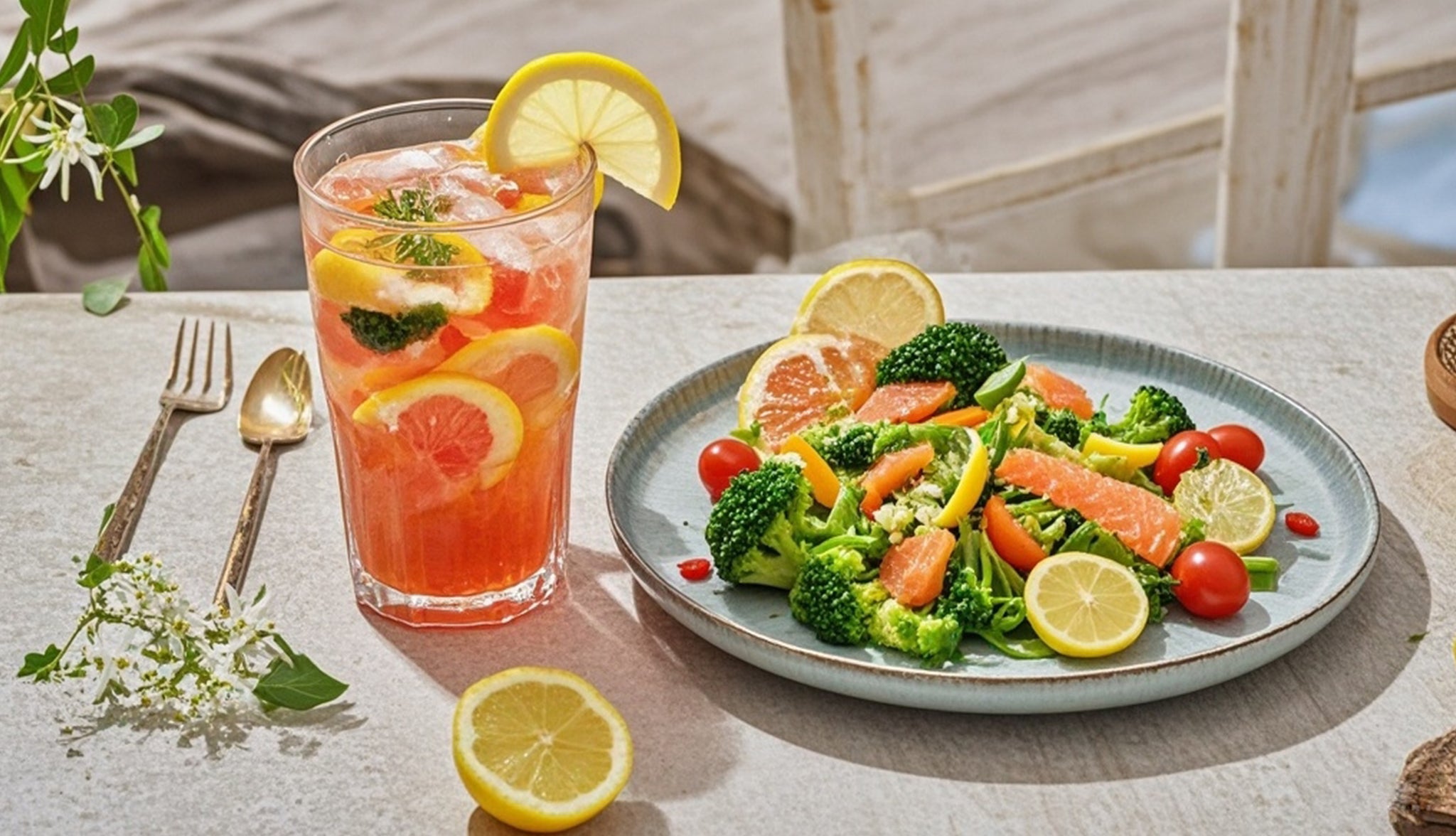 Grapefruit Electrolyte Drink + Smoked Salmon Salad