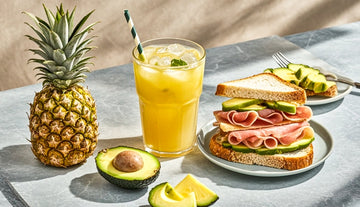 Pineapple Electrolyte Drink + Ham and Avocado Sandwich